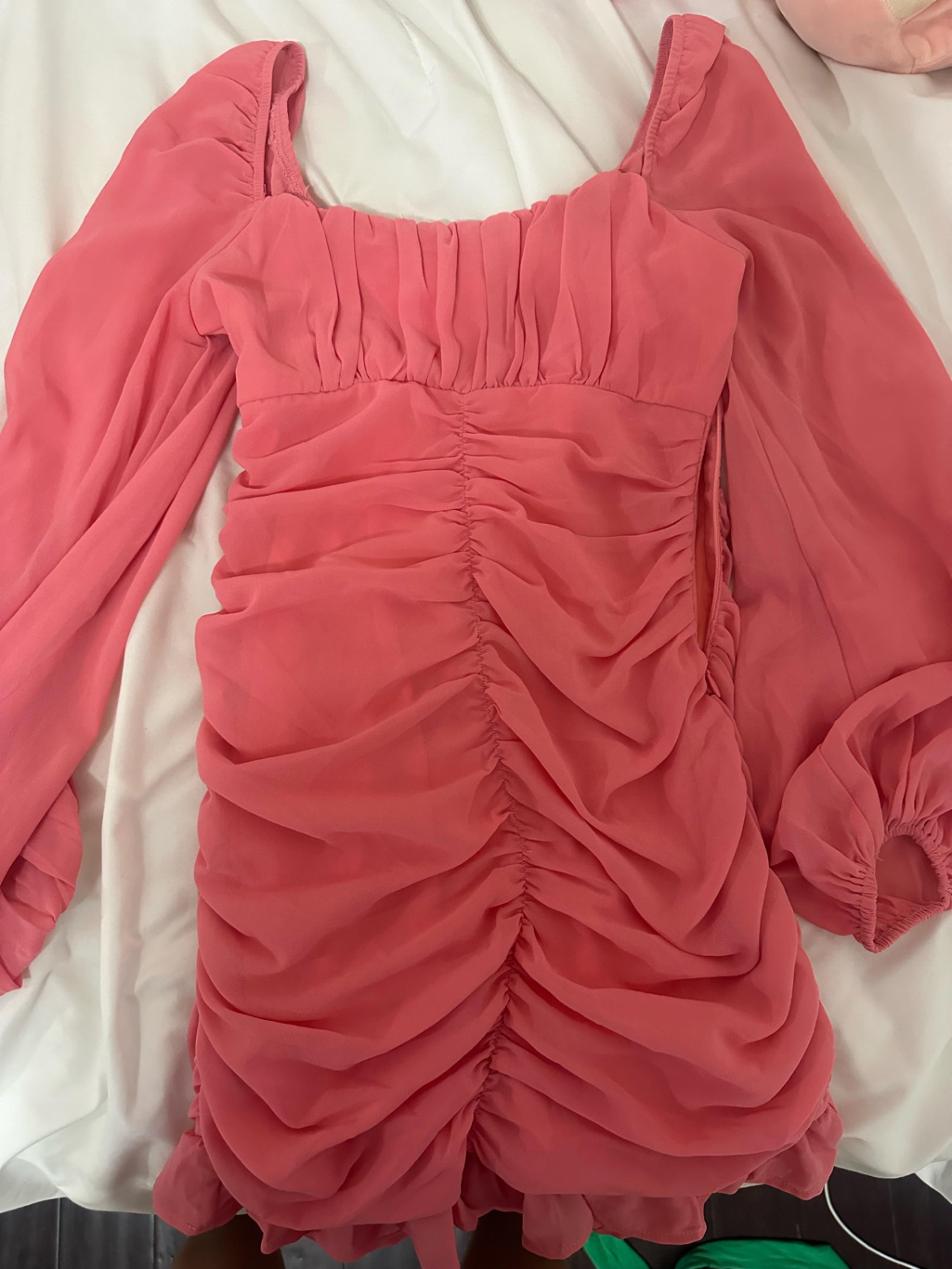 Ruched Mini Dress In Coral Pink